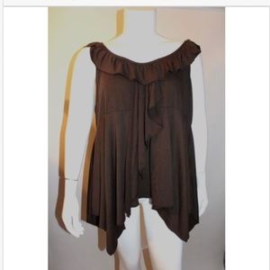Deluxe L. A. Womens Brown Ruffle Sharkbite Hem Top